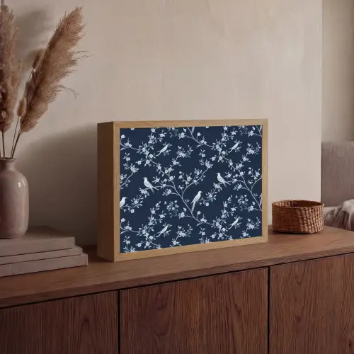 Grafisch - Bloesemtak - Blauw Light Box met batterij (Wandlamp) middel 907 -sfeer2