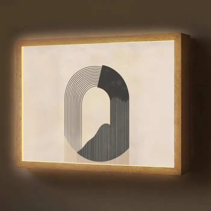 Grafisch gebogen motief - Beige Light Box met batterij (Wandlamp) middel -z3d_website