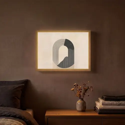 Grafisch gebogen motief - Beige Light Box met batterij (Wandlamp) middel -sfeer4