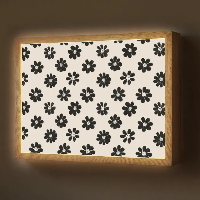 Grafisch - Madeliefjes - Zwart - Beige Light Box met batterij (Wandlamp) middel 907 -z3d_website
