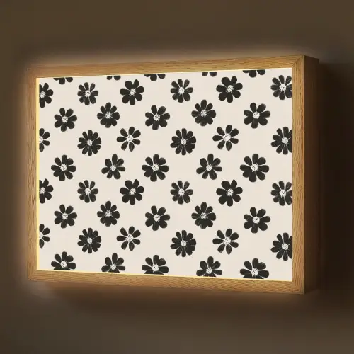 Grafisch - Madeliefjes - Zwart - Beige Light Box met batterij (Wandlamp) middel 907 -z3d_website