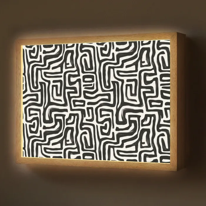 Grafisch - Lijnen - Zwart - Wit Light Box met batterij (Wandlamp) middel 907 -z3d_website