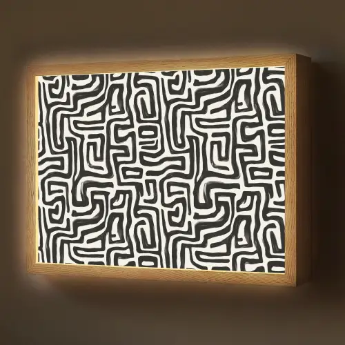 Grafisch - Lijnen - Zwart - Wit Light Box met batterij (Wandlamp) middel 907 -z3d_website