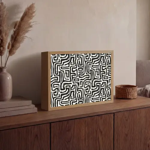 Grafisch - Lijnen - Zwart - Wit Light Box met batterij (Wandlamp) middel 907 -sfeer2