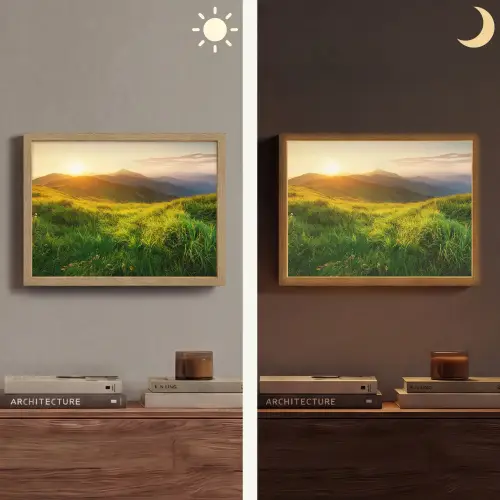 Gras - Heuvels - Zon - Natuur - Landschap Light Box met batterij (Wandlamp) middel -sfeer3