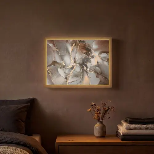 Grijs - Goud - Marmer - Marmerlook Light Box met batterij (Wandlamp) middel -sfeer4
