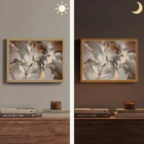 Grijs - Goud - Marmer - Marmerlook Light Box met batterij (Wandlamp) middel -sfeer3
