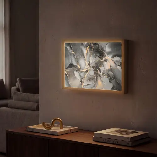 Grijs - Luxe - Goud - Marmer Light Box met batterij (Wandlamp) middel -sfeer1