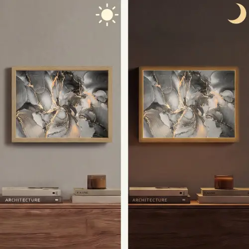 Grijs - Luxe - Goud - Marmer Light Box met batterij (Wandlamp) middel -sfeer3