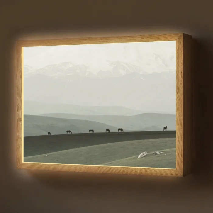 Grijs - Berg - Paarden Light Box met batterij (Wandlamp) middel -z3d_website