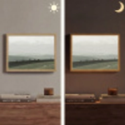 Grijs - Berg - Paarden Light Box met batterij (Wandlamp) middel -sfeer3