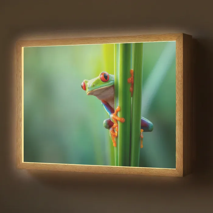 Groene kikker - Nieuwsgierig - Gras Light Box met batterij (Wandlamp) middel -z3d_website