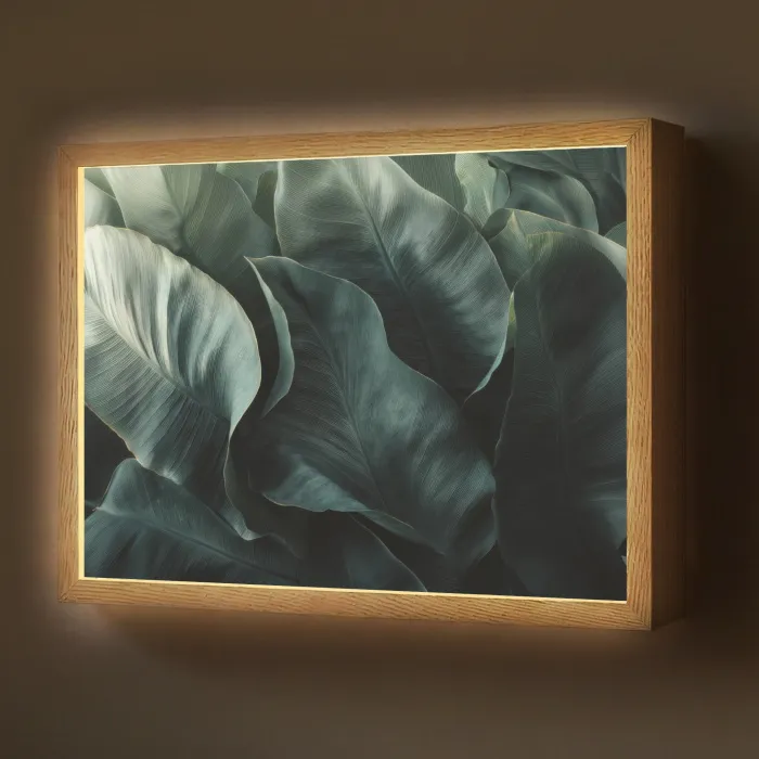 Groen - Bladeren - Glad - Nerven Light Box met batterij (Wandlamp) middel -z3d_website