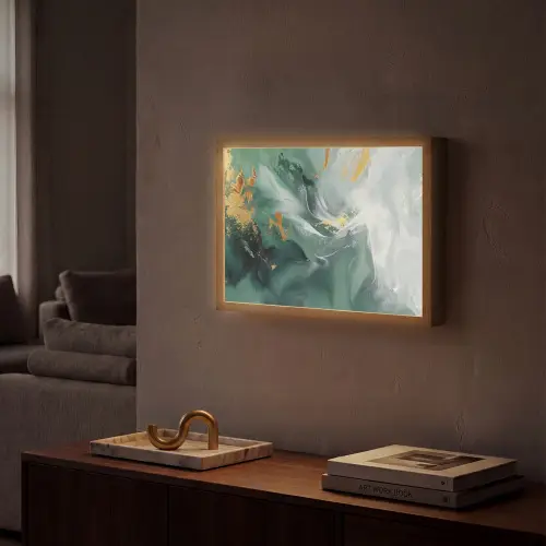 Groen - Modern - Marmer - Abstract Light Box met batterij (Wandlamp) middel -sfeer1
