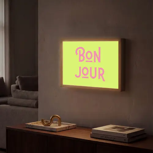 Groen - Roze bonjour - art-deco Light Box met batterij (Wandlamp) middel -sfeer1