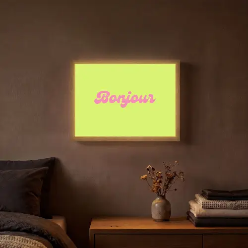 Groen - Roze bonjour - Retro Light Box met batterij (Wandlamp) middel -sfeer4