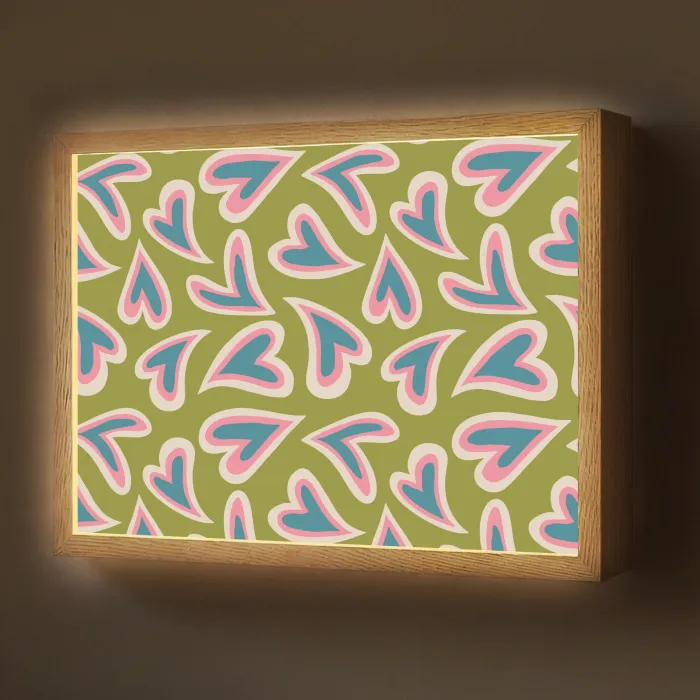 Groen - Retro - Hartjes - Patroon Light Box met batterij (Wandlamp) middel 907 -z3d_website