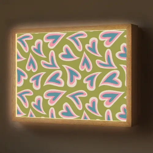 Groen - Retro - Hartjes - Patroon Light Box met batterij (Wandlamp) middel 907 -z3d_website