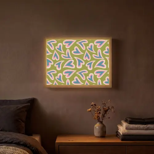 Groen - Retro - Hartjes - Patroon Light Box met batterij (Wandlamp) middel 907 -sfeer4