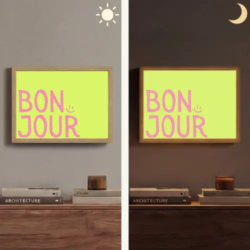 Groen - Smiley - Bonjour - Roze Light Box met batterij (Wandlamp) middel -sfeer3