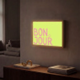 Groen - Smiley - Bonjour - Roze Light Box met batterij (Wandlamp) middel -sfeer1