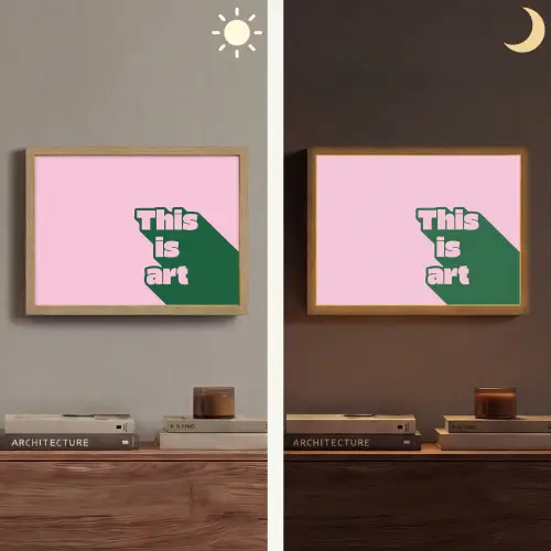 Groen - Teskt - This is art - Roze Light Box met batterij (Wandlamp) middel -sfeer3