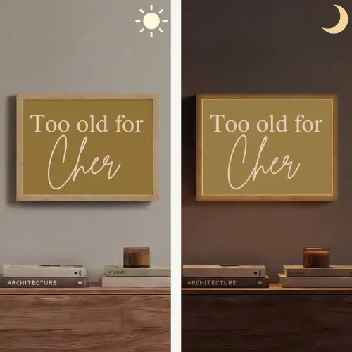 Groen - Too old for cher - Roze Light Box met batterij (Wandlamp) middel -sfeer3