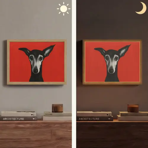 Windhond - Minimalistisch - Rood Light Box met batterij (Wandlamp) middel -sfeer3