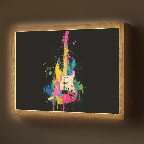 Gitaar - Kleurrijk - Verf Light Box met batterij (Wandlamp) middel -z3d_website