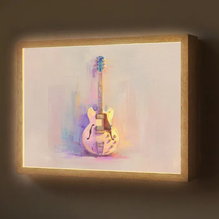 Gitaar - Pastel - Schilderachtig Light Box met batterij (Wandlamp) middel -z3d_website