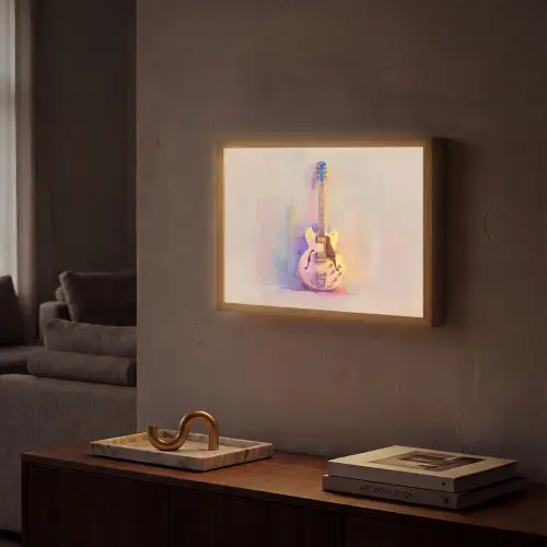 Gitaar - Pastel - Schilderachtig Light Box met batterij (Wandlamp) middel -sfeer1