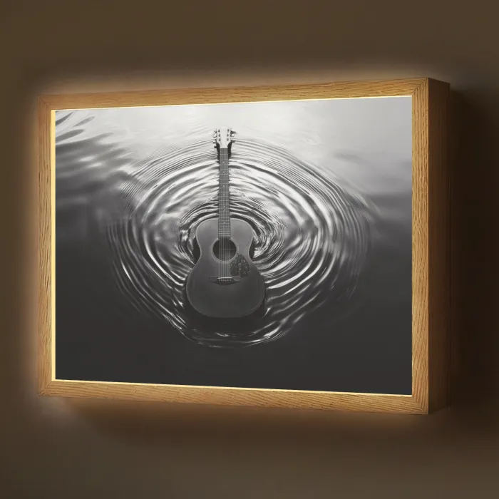 Gitaar - Hout - Water Light Box met batterij (Wandlamp) middel -z3d_website
