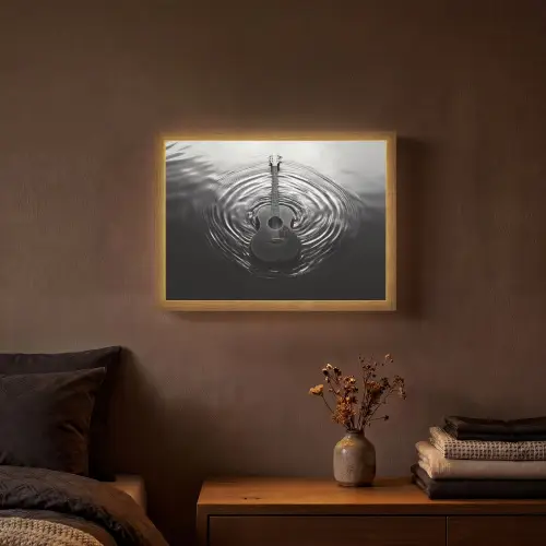 Gitaar - Hout - Water Light Box met batterij (Wandlamp) middel -sfeer4