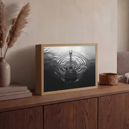 Gitaar - Hout - Water Light Box met batterij (Wandlamp) middel -sfeer2