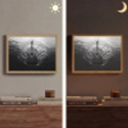 Gitaar - Hout - Water Light Box met batterij (Wandlamp) middel -sfeer3