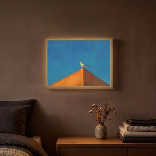 Meeuw - Gebouw - Lucht - Geschilderd Light Box met batterij (Wandlamp) middel -sfeer4