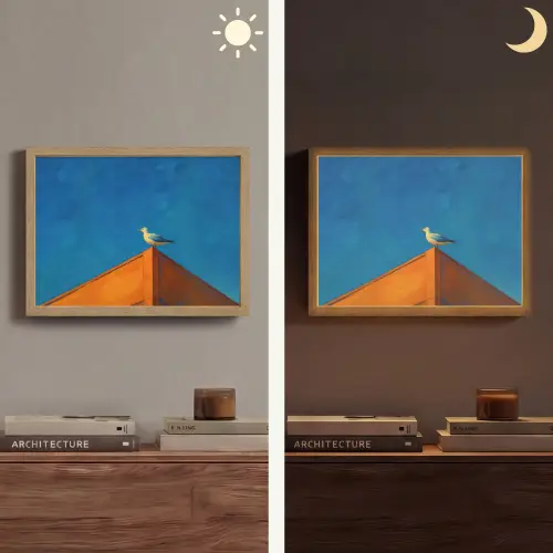Meeuw - Gebouw - Lucht - Geschilderd Light Box met batterij (Wandlamp) middel -sfeer3