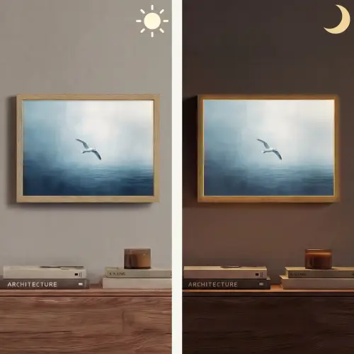 Meeuw - Wit - Zee - Mistig Light Box met batterij (Wandlamp) middel -sfeer3
