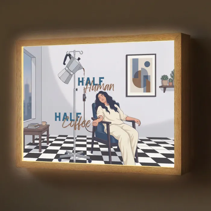 Half human, Half Coffee - Infuus - Koffie Light Box met batterij (Wandlamp) middel -z3d_website