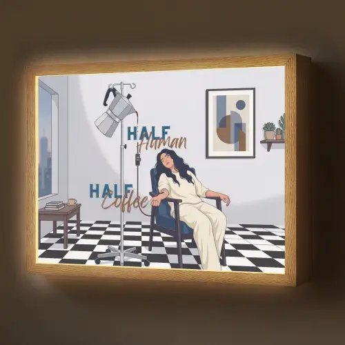 Half human, Half Coffee - Infuus - Koffie Light Box met batterij (Wandlamp) middel -z3d_website