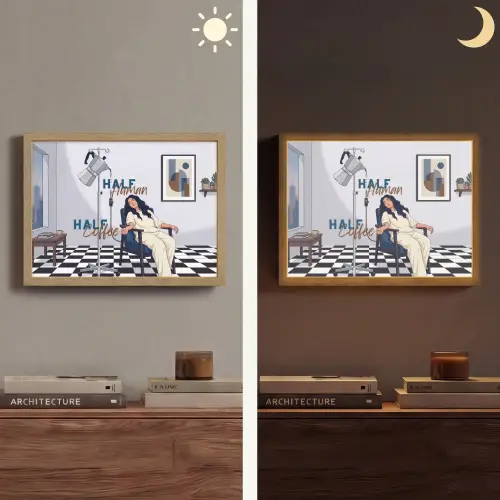 Half human, Half Coffee - Infuus - Koffie Light Box met batterij (Wandlamp) middel -sfeer3