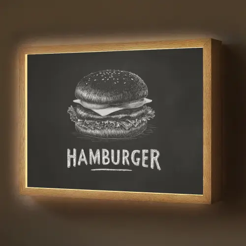 Hamburger - Krijttekst - Zwart - Wit Light Box met batterij (Wandlamp) middel -z3d_website