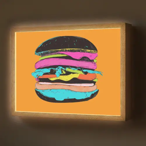 Hamburger - Kleurrijk - Speels Light Box met batterij (Wandlamp) middel -z3d_website