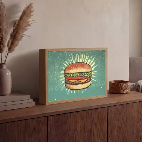 Hamburger - Illustratie - Sla - Kaas Light Box met batterij (Wandlamp) middel -sfeer2