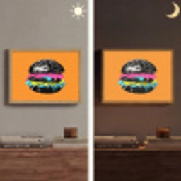 Hamburger - Oranje - Neon - popart Light Box met batterij (Wandlamp) middel -sfeer3