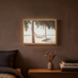 Hangmat - Palmbomen - Strand - Zee Light Box met batterij (Wandlamp) middel -sfeer4