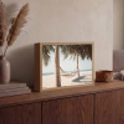 Hangmat - Palmbomen - Strand - Zee Light Box met batterij (Wandlamp) middel -sfeer2