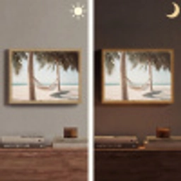 Hangmat - Palmbomen - Strand - Zee Light Box met batterij (Wandlamp) middel -sfeer3