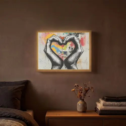 Handen - Hart - Street art - Graffiti Light Box met batterij (Wandlamp) middel -sfeer4