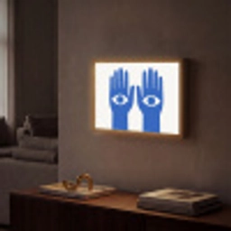 Handen - Twee - Ogen - Blauw Light Box met batterij (Wandlamp) middel -sfeer1